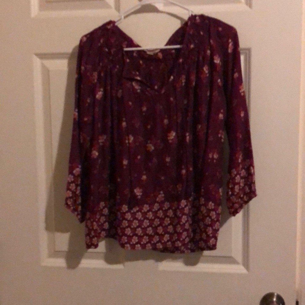 Lucky brand tassel tie blouse, deep burgundy